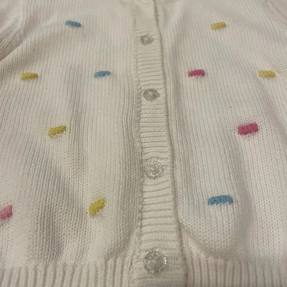 9-12 Months Knitted White Cardigan With Colorful Polka Dots, Buttons Up - Picture 3 of 6